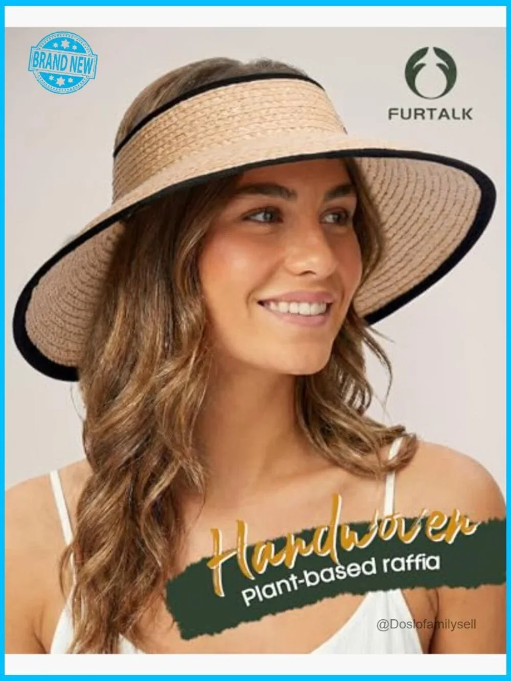 Wide Brim Raffia Straw Sun Hat Visor Ponytail Opening Foldable Packable UPF 50